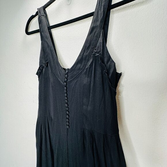 Taylor & Sage Black Semi-Sheer V Neck Button & Loop Front Wide Leg Jumpsuit S - Picture 8 of 16